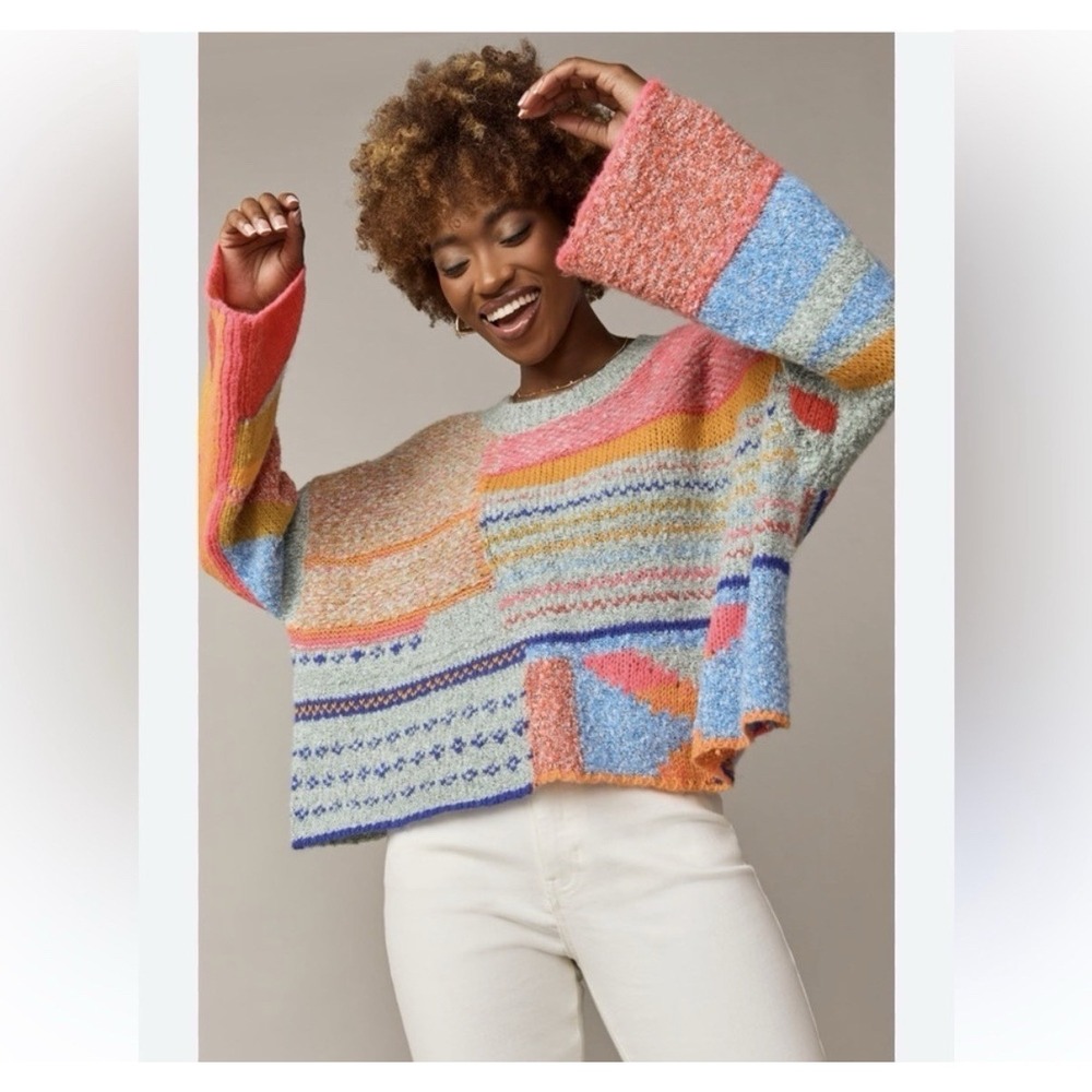 Moon & Madison Mixed Pattern Multicolor‎ Sweater Size S Crew Neck